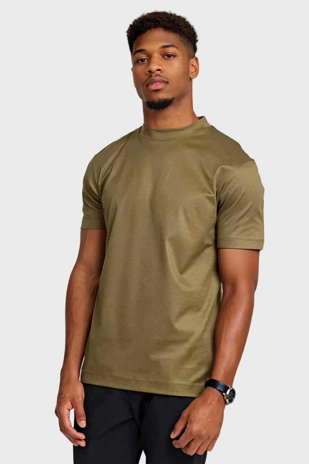 Luxe glanzend olijfgroen T-shirt